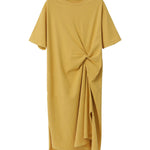 Original Solid Color Irregularity Pleats Midi Dress