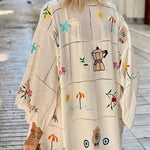 Sunday Stroll Unique Plaid Print Long Sleeve Midi Cover Up