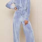 Fashion Zipper Open Velvet Casual Two -piece Suit