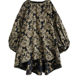 A-Line High-Low Elasticity Flower Print Jacquard Round-Neck Midi Dresses