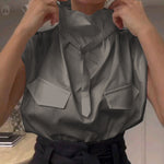 Loose Sleeveless Buckle Solid Color Stand Collar Blouses&Shirts Tops