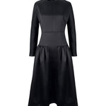 Long Sleeves Solid Color Round-Neck Midi Dresses