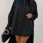 Urban Long Sleeves High-Low Solid Color Lapel Collar Blouses