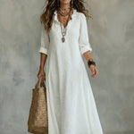 A-line Long Sleeves Jacquard Ruffled Solid Color Split-Joint Stand Collar Maxi Dresses