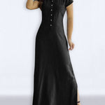 High Waisted Plus Size Buttoned Pockets Split-Side Lapel Maxi Dresses