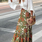 Flower and leaf pattern retro ah pleated skirt