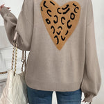 Gray Bowknot Front Leopard Heart Back Knit Cardigan