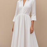 A-Line High Waisted V-Neck Solid Color Maxi Dresses