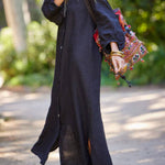 Solid Linen Blend Casual V Neck Balloon Sleeve Maxi Dress