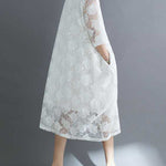 Half Sleeves Loose Hollow Solid Color Round-Neck Midi Dresses