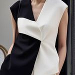Loose Sleeveless Asymmetric Contrast Color V-Neck Vest Top