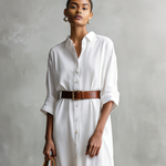 Women's Elegant White Woven Loose-fitting Long-sleeved Midi Dress