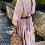 Mustard yellow printed horizontal skirt