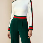 Long Sleeves Skinny Contrast Color Split-Joint Striped High Neck T-Shirts Tops