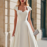 Sweetheart Neckline Cap-Sleeve A-Line Midi Dress