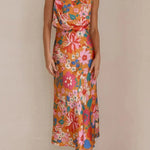 Fascinating Day Floral Halter Neck Elastic Waist Maxi Dress