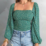 Zeagoo Zeagoo Women's Corset Off The Shoulder Tops A-Line Puff Long Sleeve Floral Fall Square Neck Blouses