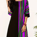 A-Line Half Sleeves Asymmetric Contrast Color Striped Round-Neck Mini Dresses