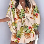 Original Loose Floral Printed Tied Buttoned Mini Shirt Dress