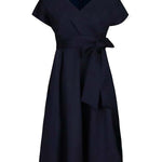 Bowknot Lace-Up Solid Color V-Neck Midi Dresses
