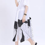 Loose Short Sleeves Contrast Color Drawstring Printed Tied Waist Lapel Midi Dresses Shirt Dress
