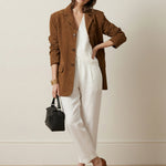 Long Sleeves Loose Buttoned Solid Color Split-Joint Notched Collar Blazer Outerwear