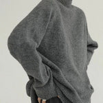 Casual Loose Long Sleeves Solid Color High-Neck Sweater Tops
