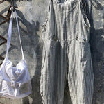 Strap Striped Jumpsuit Wide Leg Pants