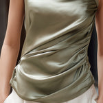Asymmetric Draped One-Shoulder Satin Blouse