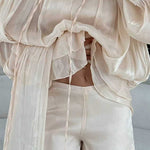 Margovil Lantern Long Sleeves Draped Ruffle Layered Mini Dress with Shorts