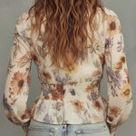 Vintage Floral Chiffon Ruffle Blouse