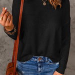 Margovil Drop Shoulder Long Sleeves Solid Knitting Sweater