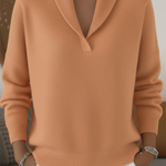 Elegant 80s Shawl Collar Solid Color Pullover Sweater Top