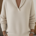 Elegant 80s Shawl Collar Solid Color Pullover Sweater Top