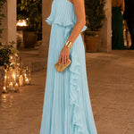 Margovil Strapless Tube Ruffle Pleated Swing Maxi Dress