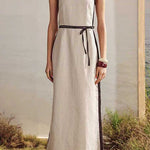 Boat Neck Sleeveless Back Slit Maxi Dress