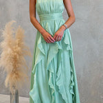 Halter Neck Waisted Ruffle Maxi Dress