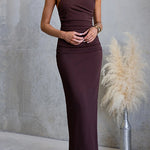 Adjustable Strap Back Slit Ruched Bodycon Maxi Dress
