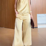 Sleeveless Open Back Top and Balloon Pants Satin Set