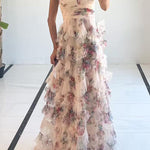 Strapless Floral Print Ruffle Layered Maxi Dress
