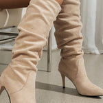 Margovil Faux Suede Pointed Toe Stiletto Heel High Boots