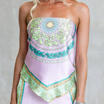 Strapless Tie Knot Back Printed Top