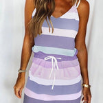Margovil Tie Shoulder Striped Color Block Cami Dress with Pockets