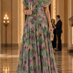 Margovil V Neck Ruched Floral Print Maxi Dress