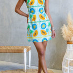 Square Neck Sleeveless Tropic Print Mini Dress