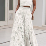 Margo Lace Hollow Out Crewneck Crop Tank Top High Waist Maxi Swing Skirt Set