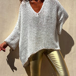 V Neck Dolman Sleeves Irregular Casual Sweater