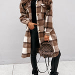 Margovil Long Sleeves Button Up Plaid Casual Shacket Jacket