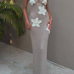 Margovil Halter Cut Out Floral Crochet Maxi Dress