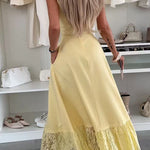 Square Neck Pocketed Lace Splice Maxi Cami Dress